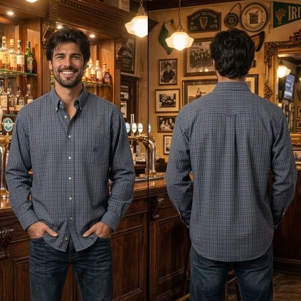 Chaps Easy Care Blue Plaid Long Sleeve Button Down Shirt Men's Size XL 46-48